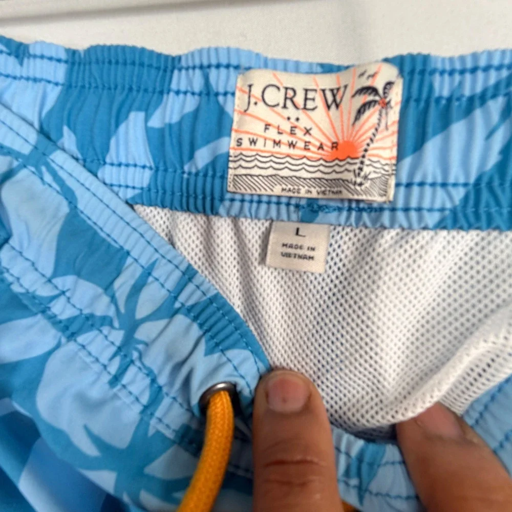 J. Crew Swim Trunks Large Blue Floral Swimwear Drawstring Mesh Lined
